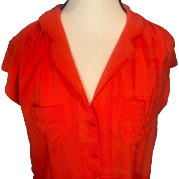 Anthropologie Maeve ORANGE Rayon Short Sleeve Shirt Button Down Pockets Sz S - Picture 3 of 11